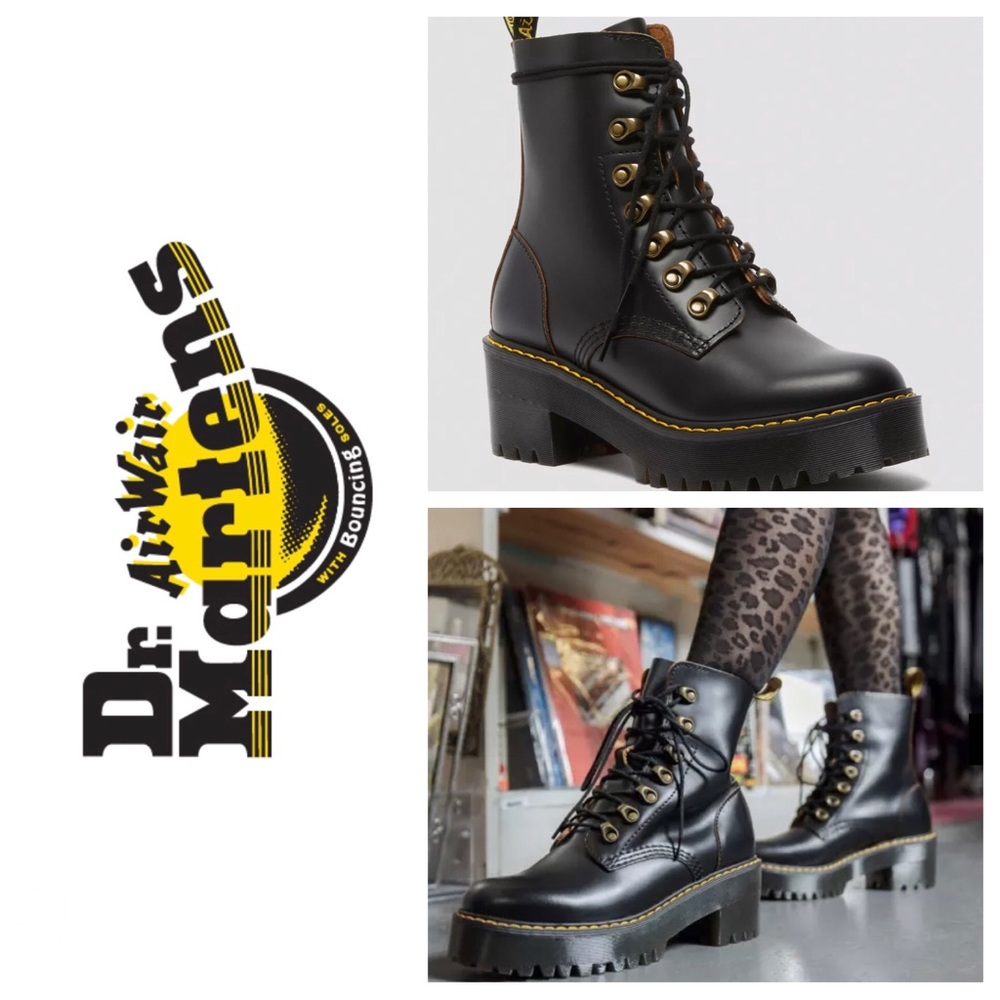 NWT Dr. Martens Leona Vintage Smooth Leather Heeled Boots- Women’s Black